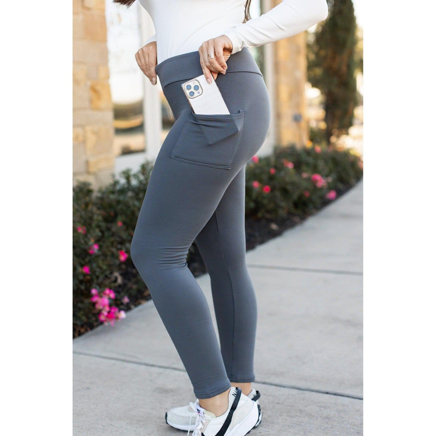 The Ciera - Charcoal FLEECE Full Length Leggings with Pockets  - Luxe Leggings by Julia Rose®