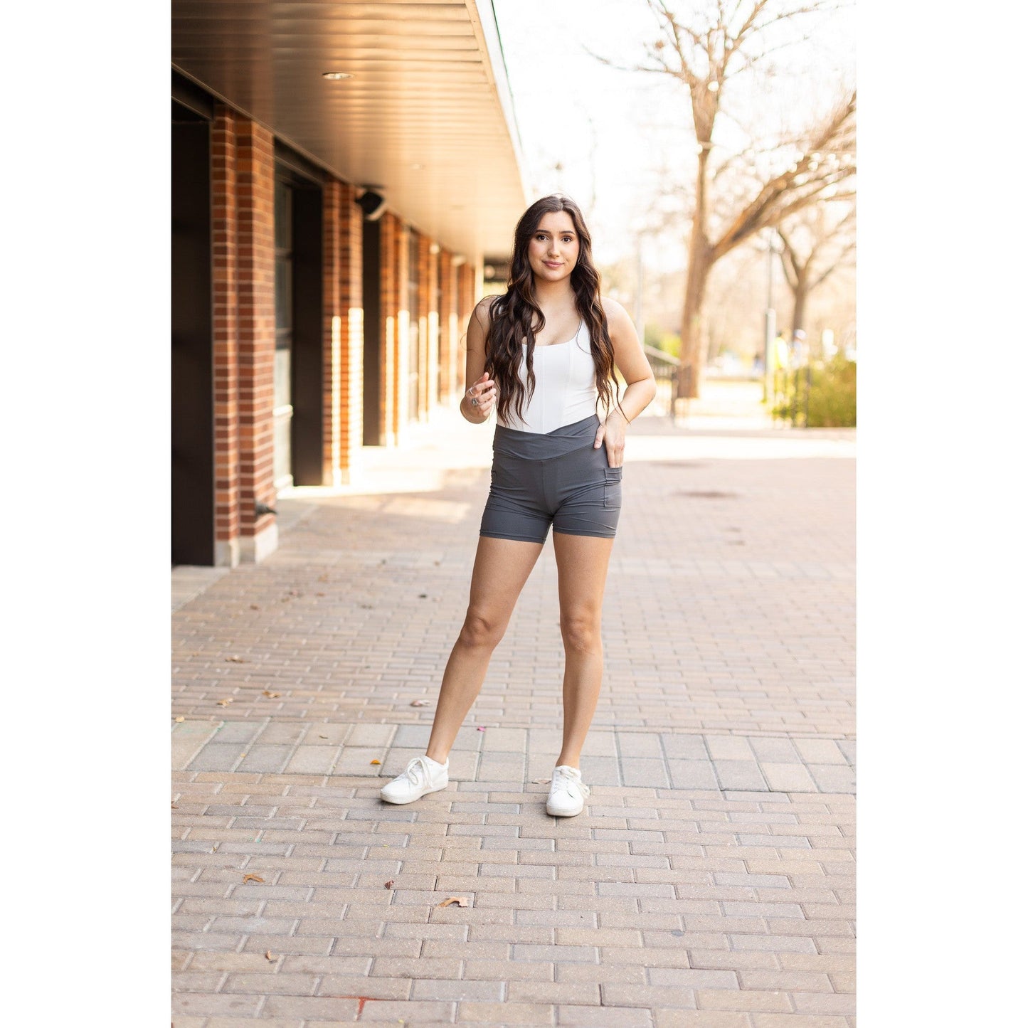 The Caleigh - Charcoal Crossover Biker 5" Shorts r2  - Luxe Leggings by Julia Rose® Round 2