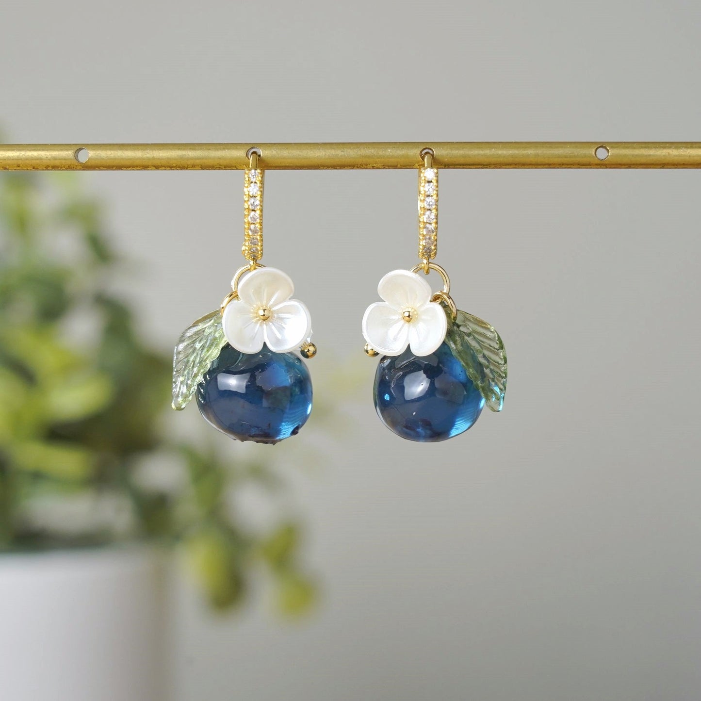 Blueberry Earrings| Handmade Resin Blueberry Fruit Earrings