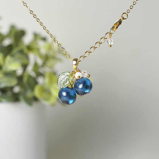 Custom Blueberry Necklace | Personalized Small Berry Cluster Fruit Necklace | Resin Art Gift