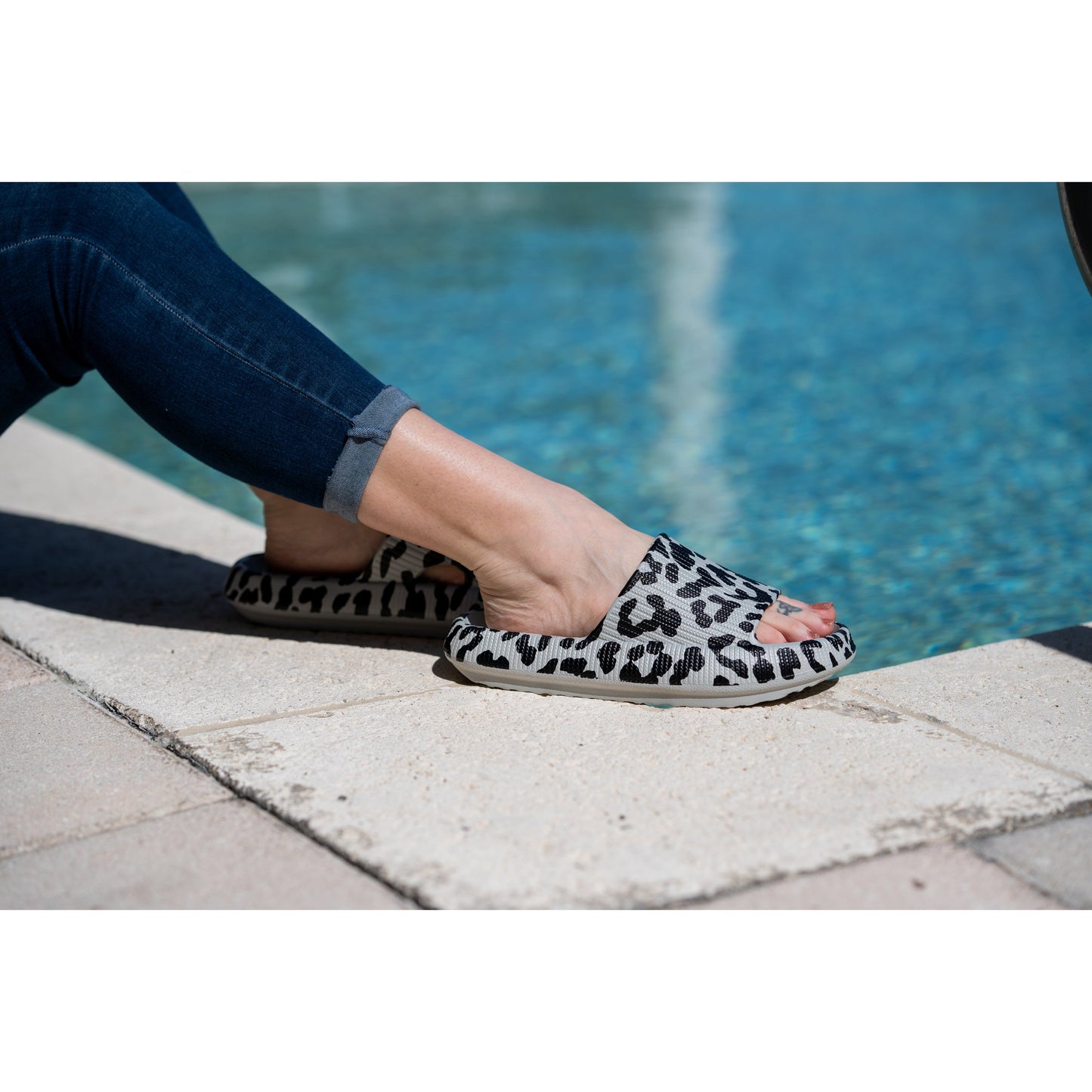 Gray Leopard Insanely Comfy -Beach or Casual Slides*