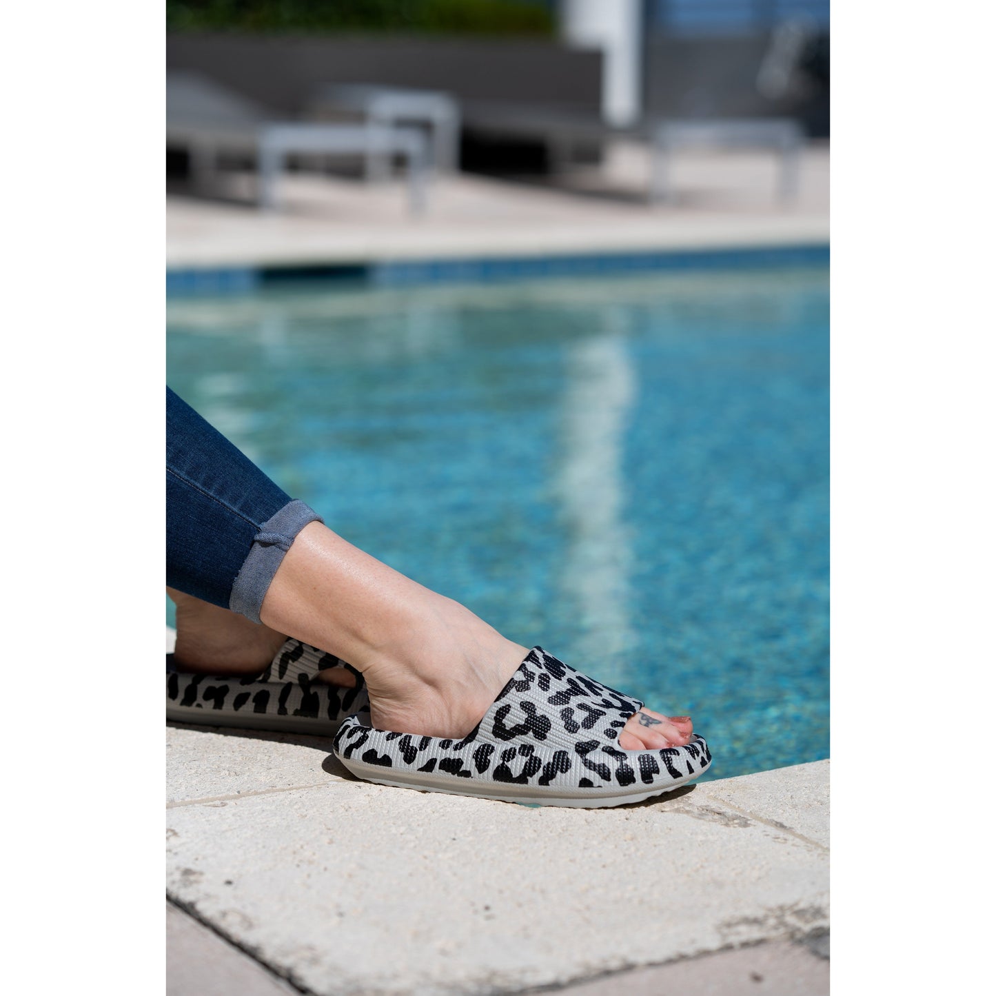 Gray Leopard Insanely Comfy -Beach or Casual Slides*