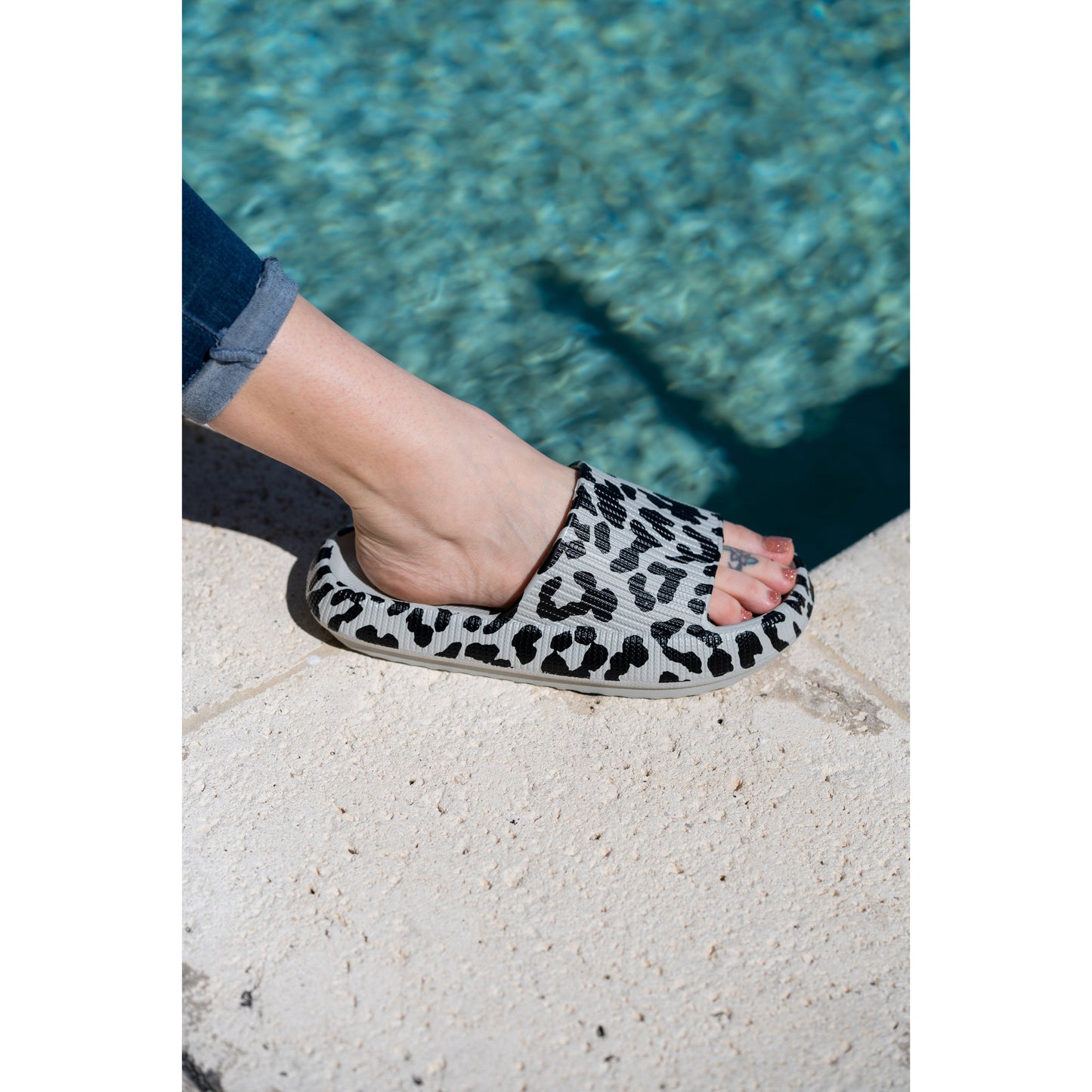 Gray Leopard Insanely Comfy -Beach or Casual Slides*
