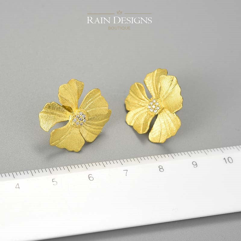 Peony Flower 925 Silver Stud Earrings