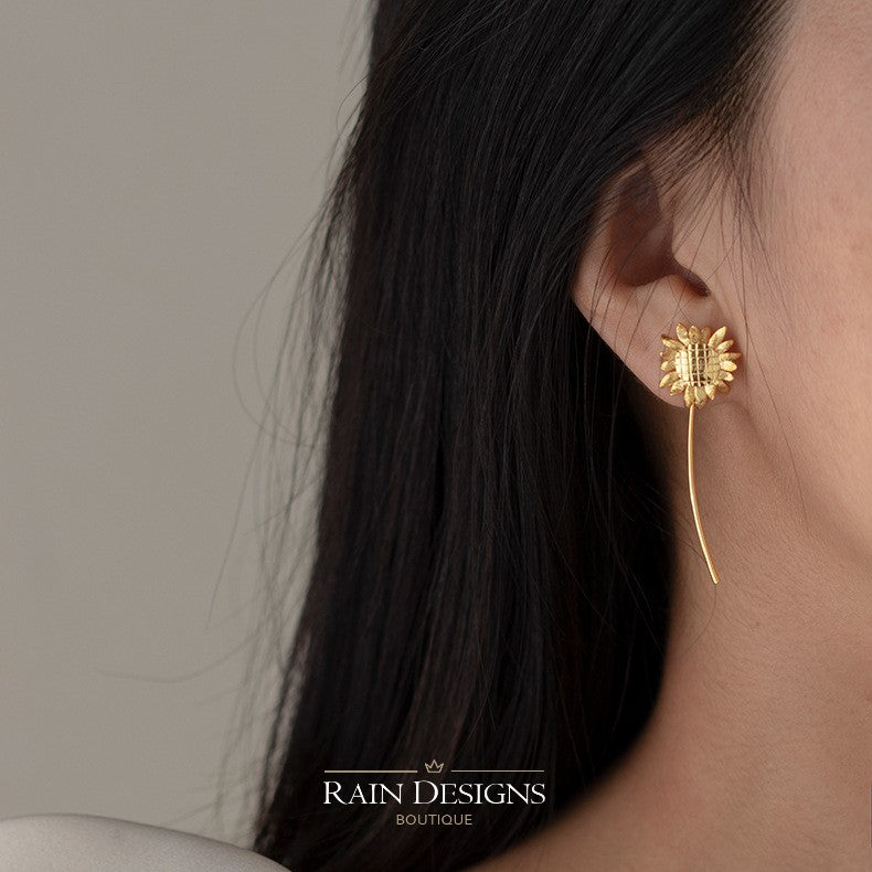Sunflower 925 Silver Floral Earrings