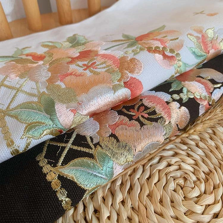 Flower Basket Embroidery Tote Bag