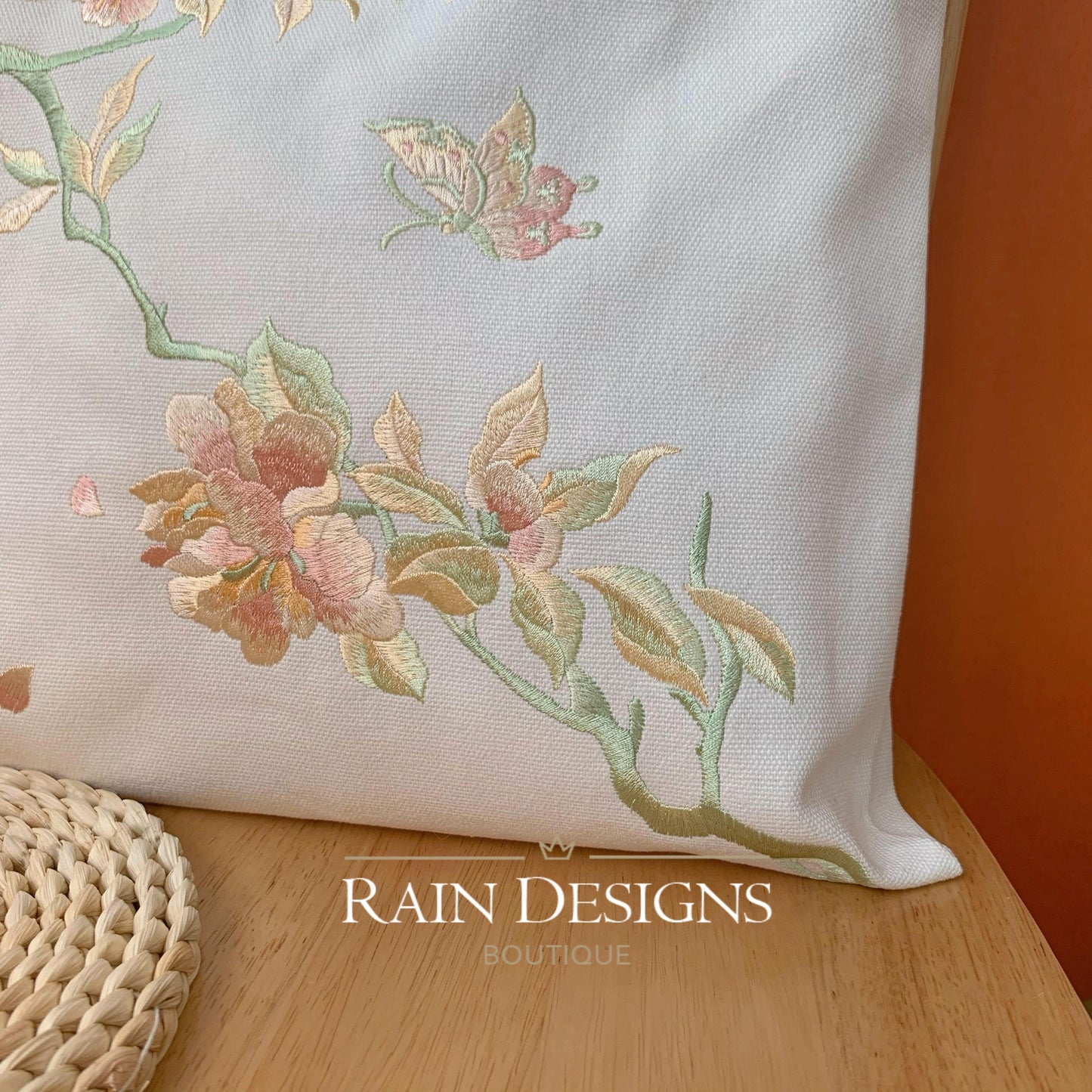 Peony Floral Embroidery Tote Bag