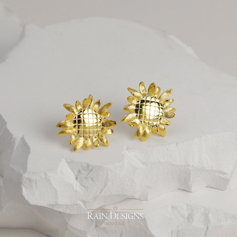 Sunflower 925 Silver Floral Earrings