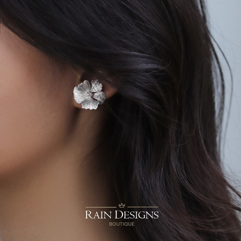 Peony Flower 925 Silver Stud Earrings