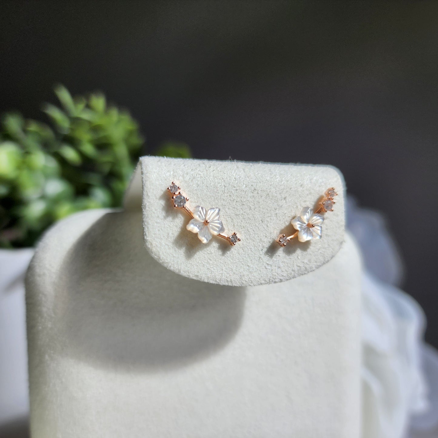 Mother of Pearl White Sakura Stud Earrings