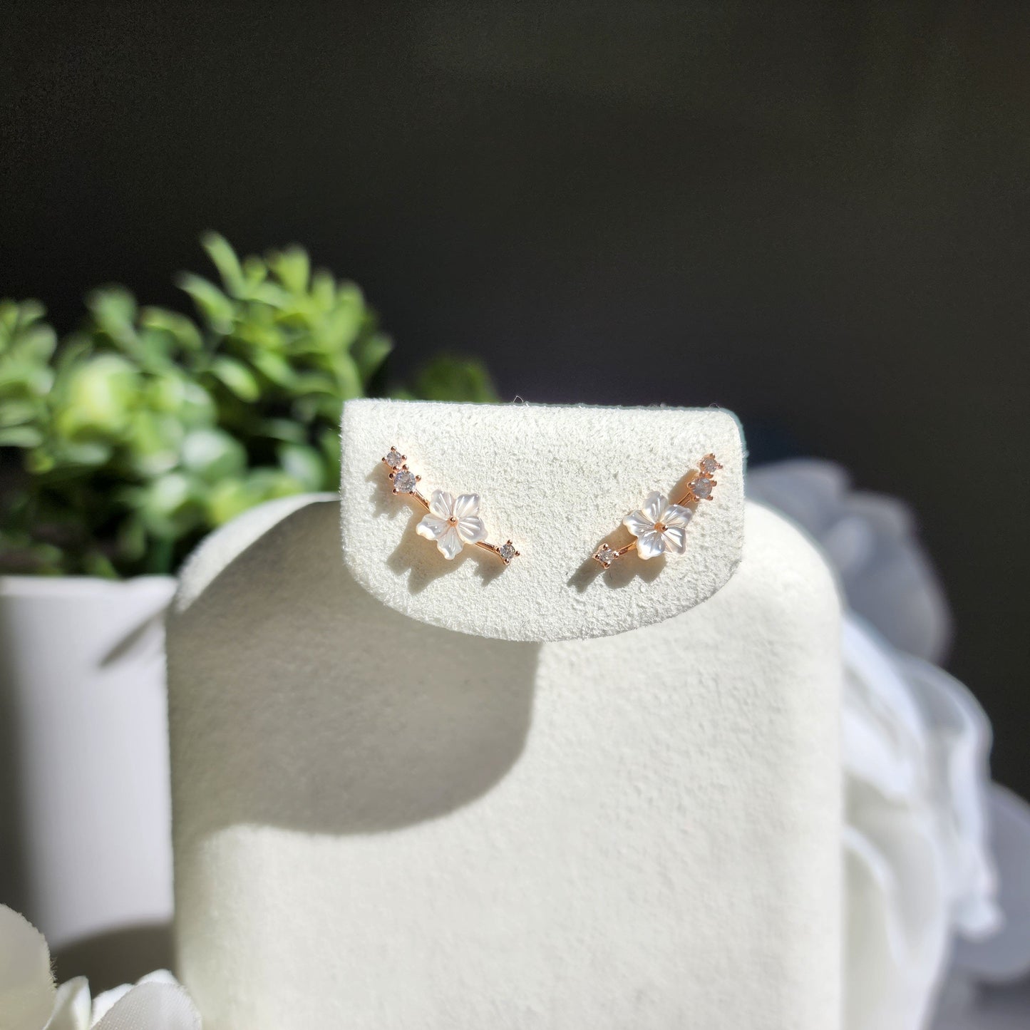 Mother of Pearl White Sakura Stud Earrings