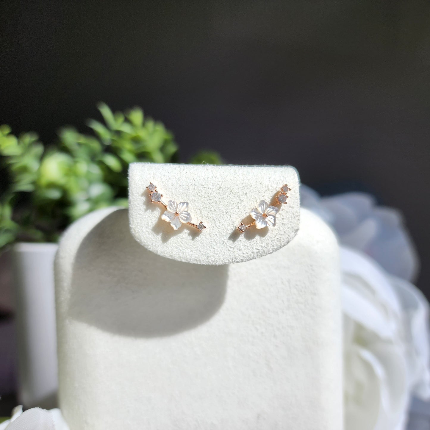 Mother of Pearl White Sakura Stud Earrings