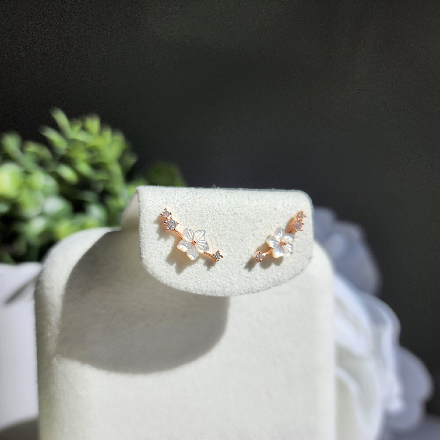 Mother of Pearl White Sakura Stud Earrings
