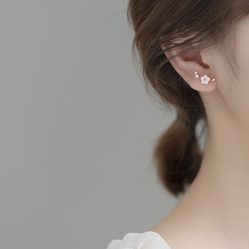 Mother of Pearl White Sakura Stud Earrings
