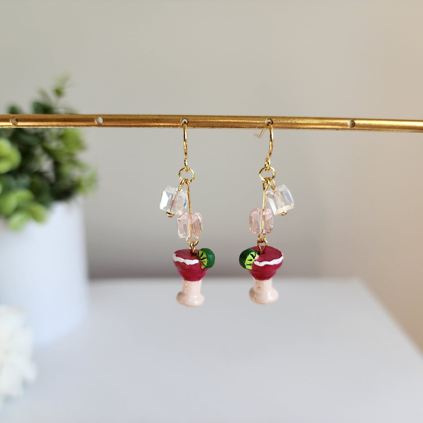 Strawberry Margarita With Ice Earrings | Fun Drink Food Earrings