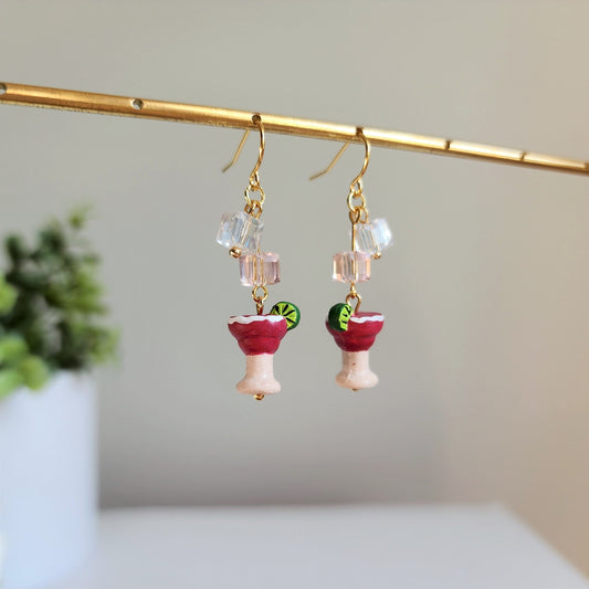 Strawberry Margarita With Ice Earrings | Fun Drink Food Earrings