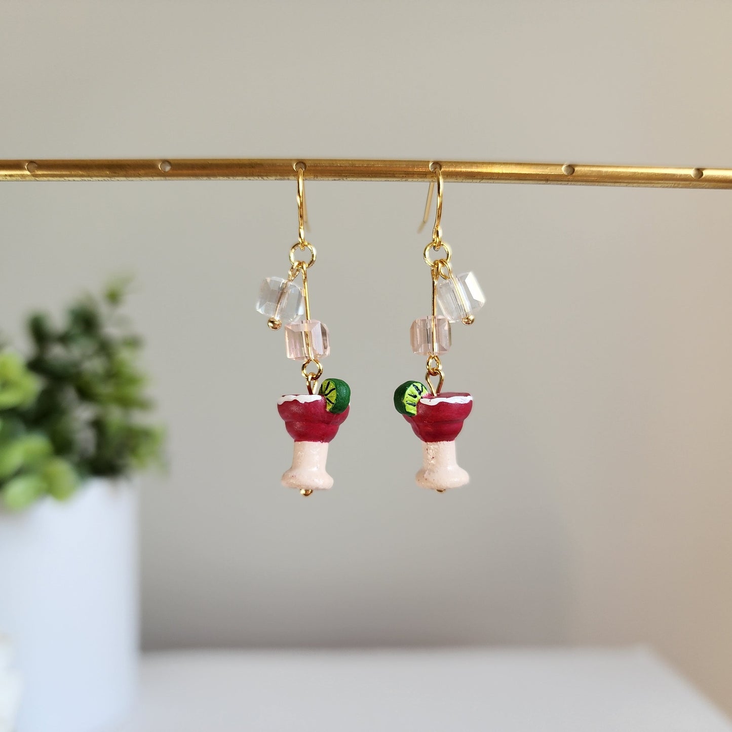 Strawberry Margarita With Ice Earrings | Fun Drink Food Earrings