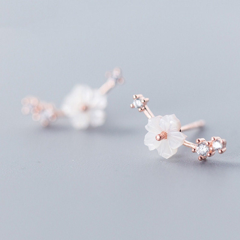 Mother of Pearl White Sakura Stud Earrings