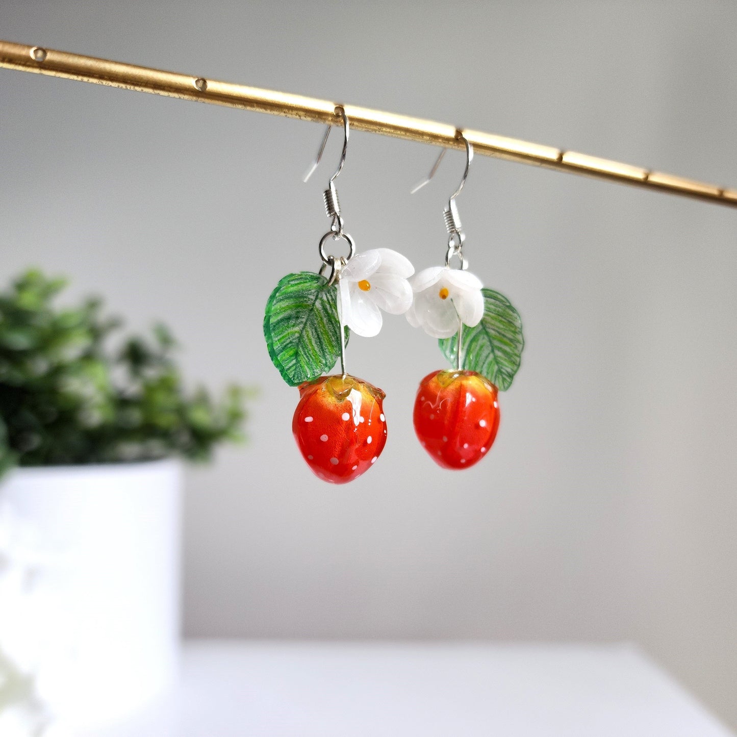 Strawberry Flower Resin Fruit Earrings