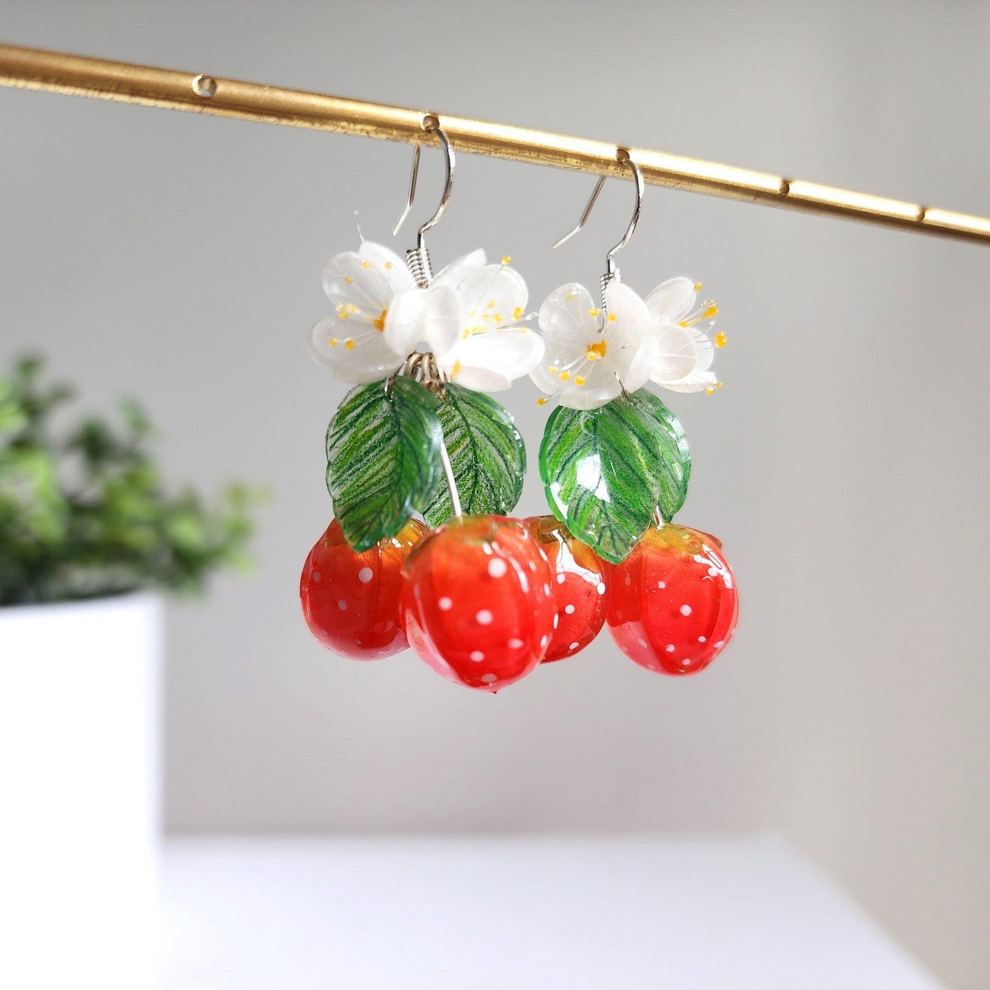 Strawberry Flower Resin Fruit Earrings
