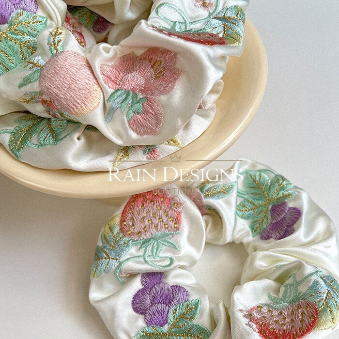 Fruit Embroidery Scrunchie