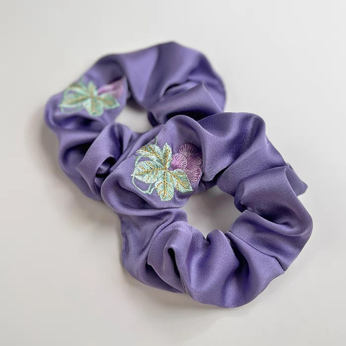 Grape Embroidery Scrunchies