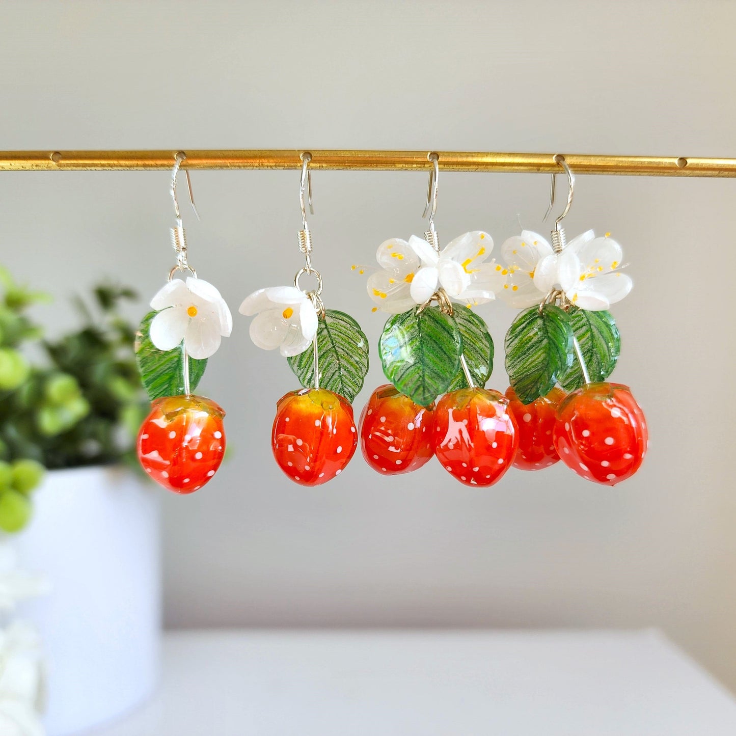 Strawberry Flower Resin Fruit Earrings