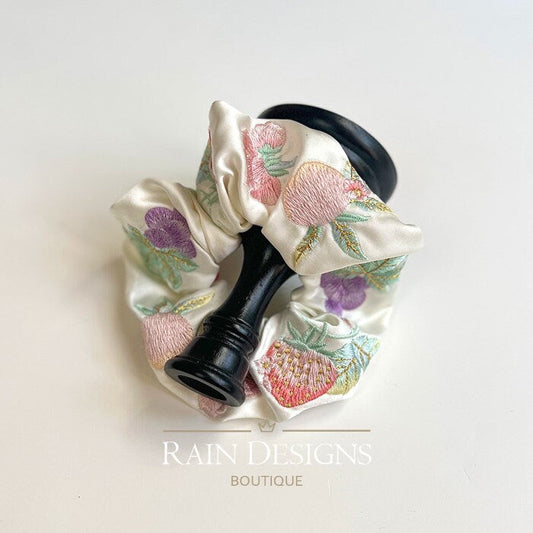 Fruit Embroidery Scrunchie
