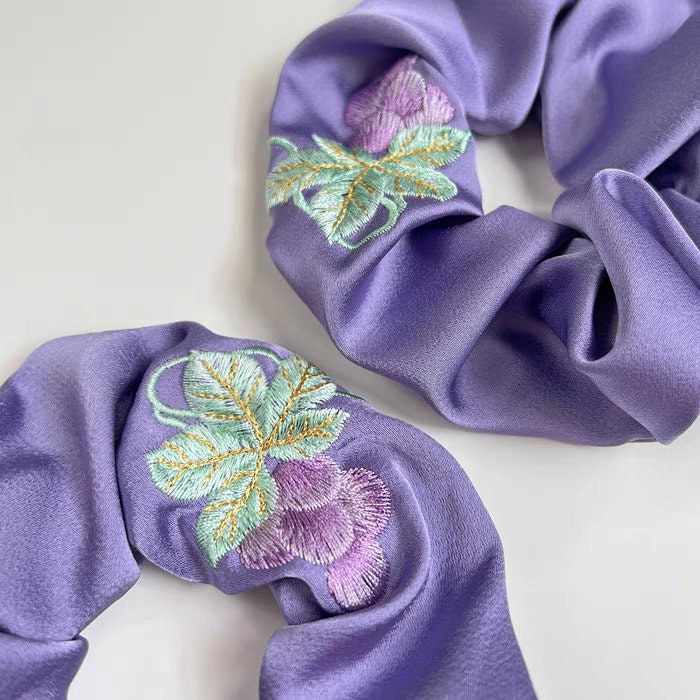 Grape Embroidery Scrunchies