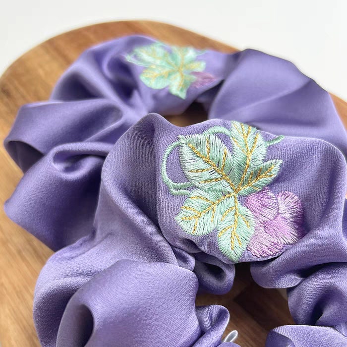 Grape Embroidery Scrunchies