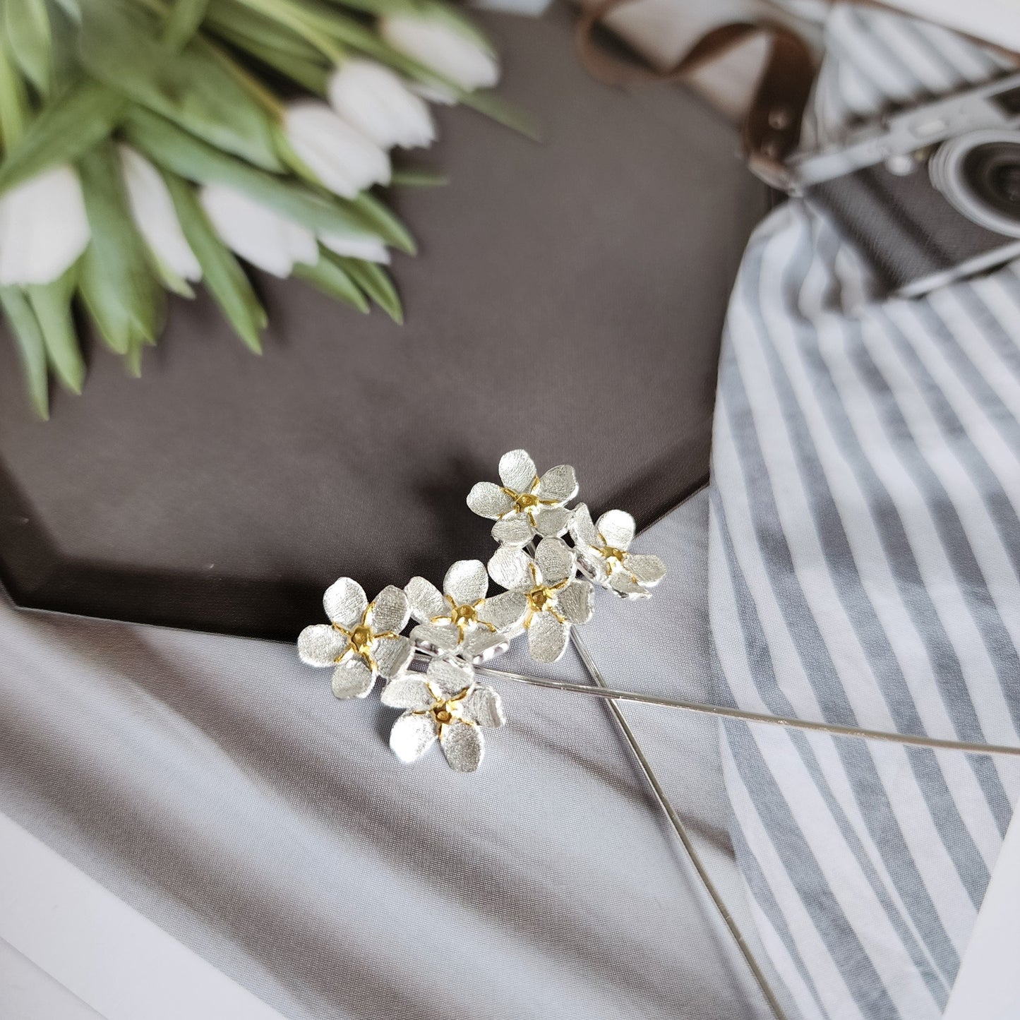 Forget-me-not Cluster Flower S925 Silver Earrings