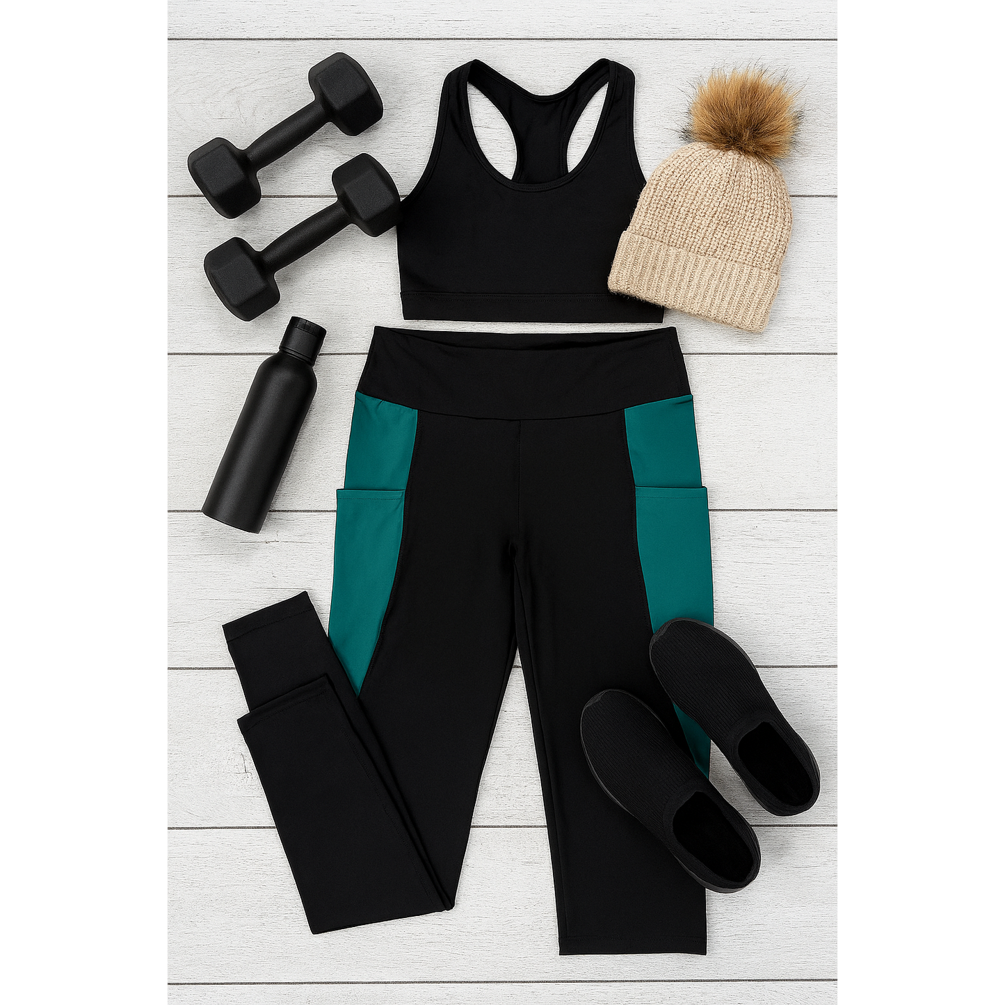 The Gracie- Green Panel Full Length Leggings