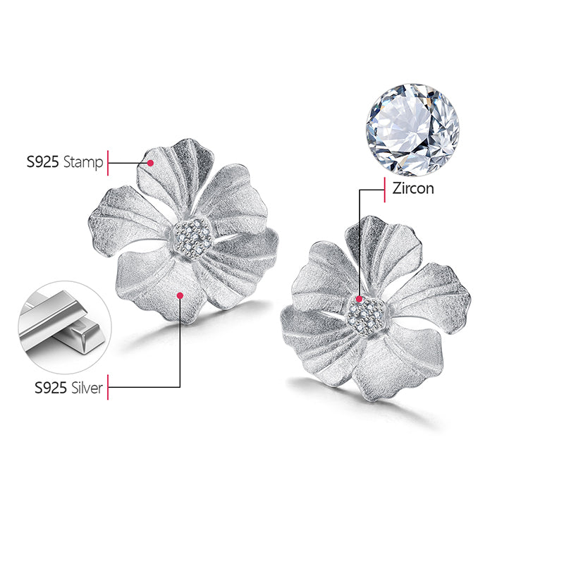 Peony Flower 925 Silver Stud Earrings