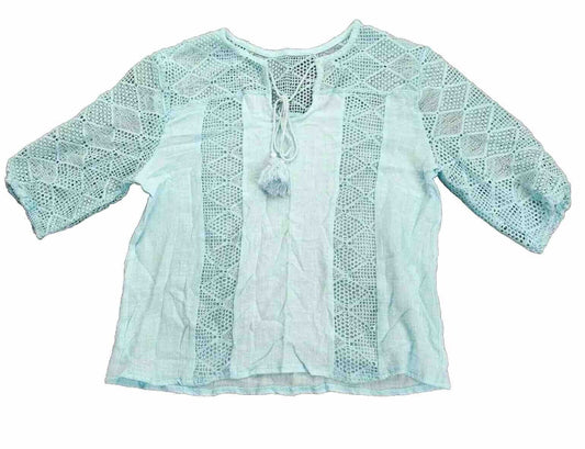 Women Summer Blouse Cotton Solid Color Hollow O-Neck 3/4 Sleeve Lace Size 4XL