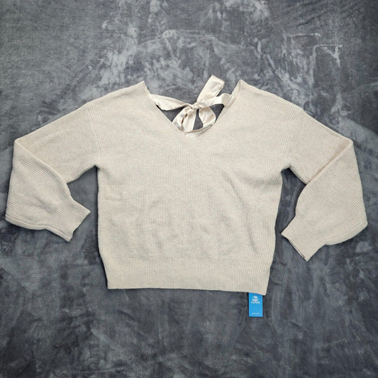 Cupshe Womens Long Sleeve V-Neck Satin Bow Sweater Medium