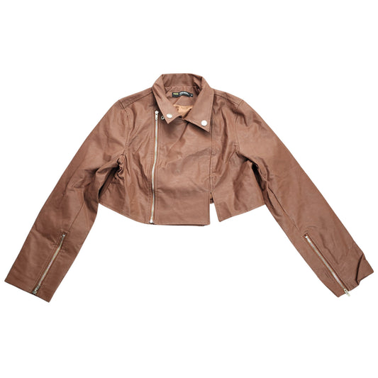 Finesse Jacket Faux Leather Brown Short Moto Zipper Accent Casual Biker Size XS