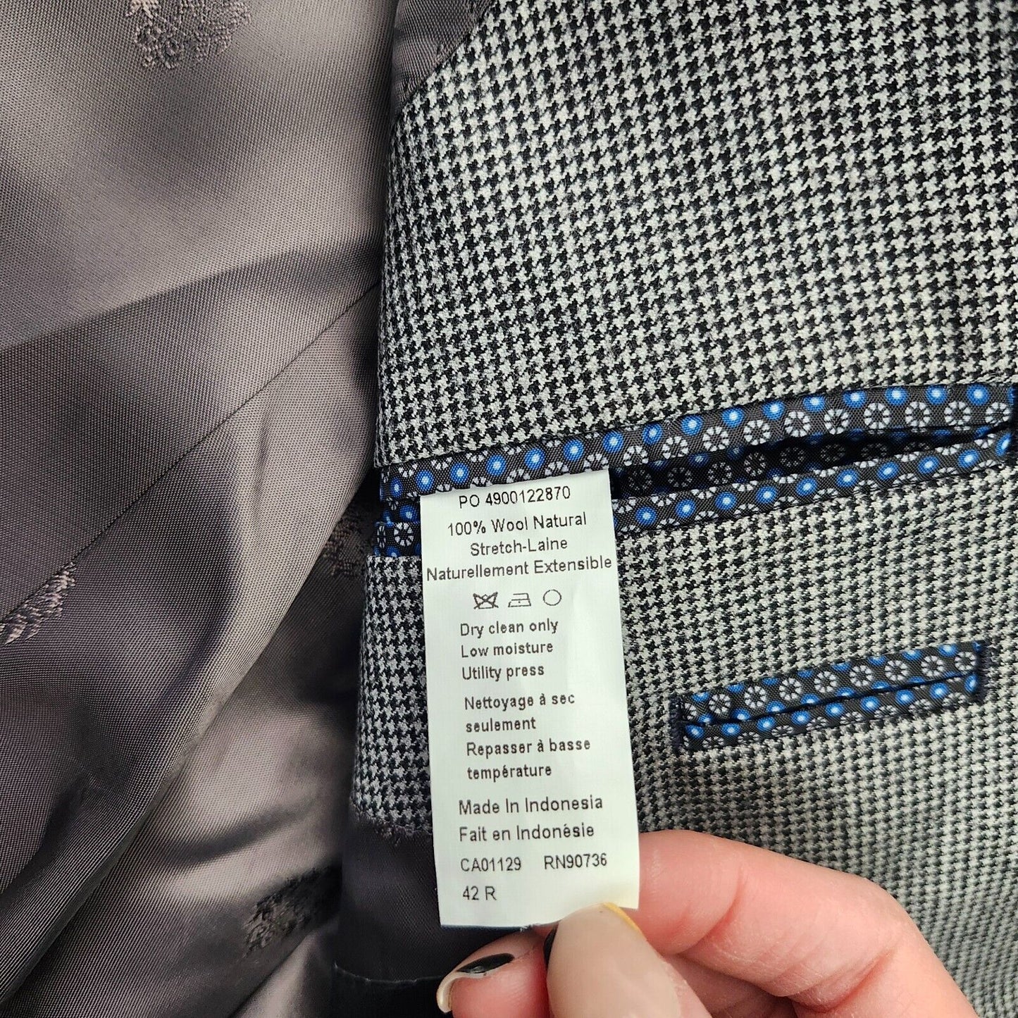 Lauren Ralph Lauren Classic-Fit Wool Suit Jacket Black/White Houndstooth 42R NWT