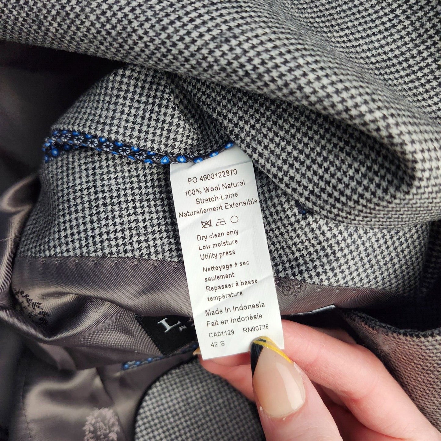 Lauren Ralph Lauren Classic-Fit Wool Suit Jacket Black/White Houndstooth 42S NWT