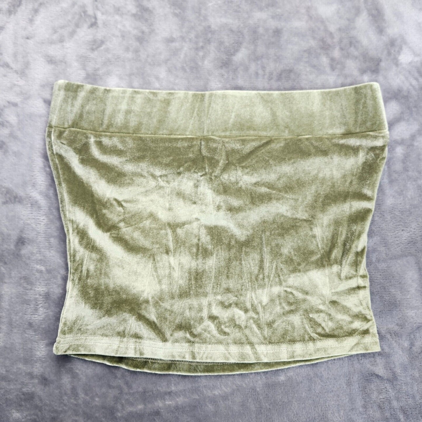 Finesse Womens Velvet Green Strapless Crop top Small
