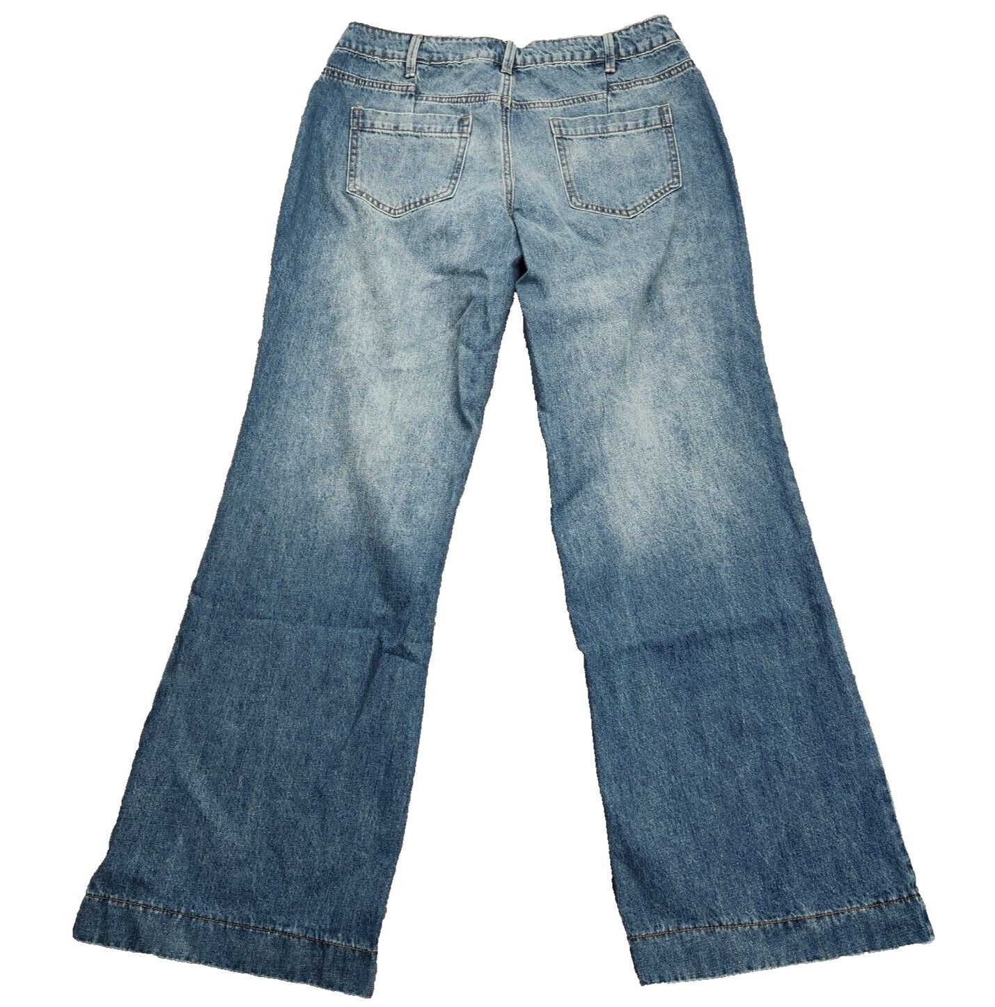 Flamingals Women's Straight Wide Leg Faded Blue Jeans Size Large