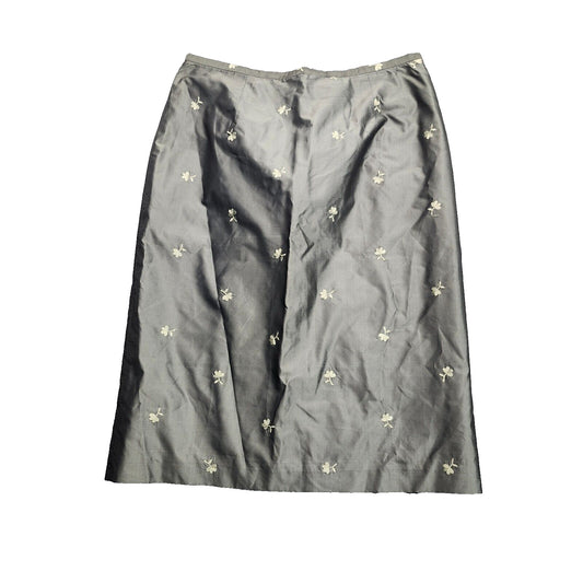Banana Republic Womens Straight Skirt Green with Embroidered Gold Flowers sz 10
