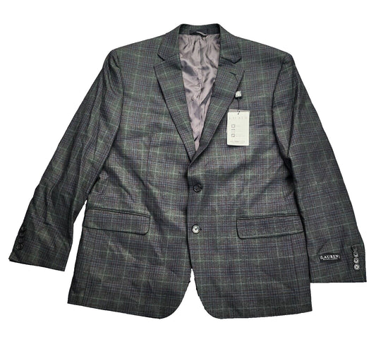 Lauren Ralph Lauren Polyester Green Plaid Suit Jacket Blazer 46R NWT