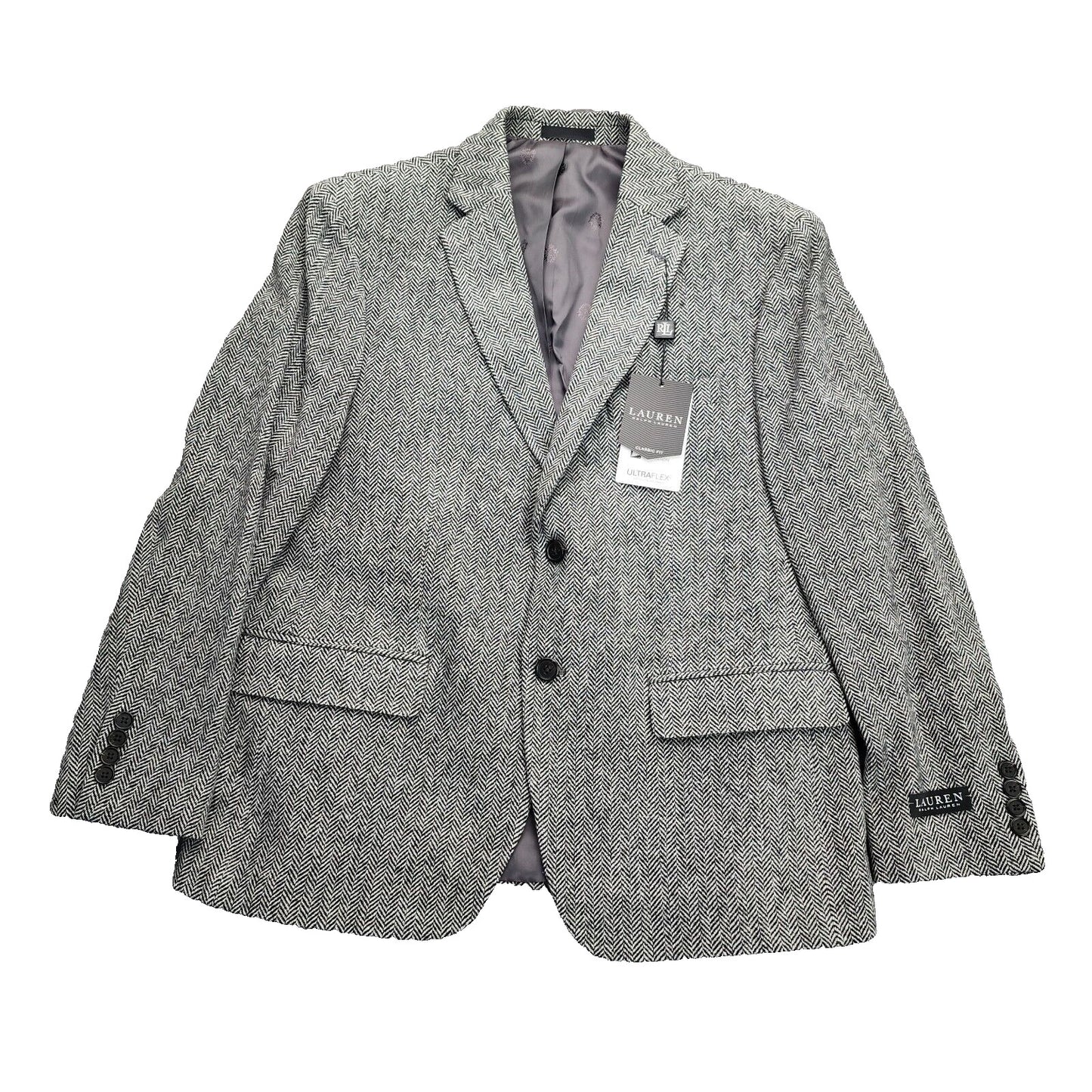 Lauren Ralph Lauren Classic-Fit Wool Suit Jacket Black/White Herringbone 44S NWT
