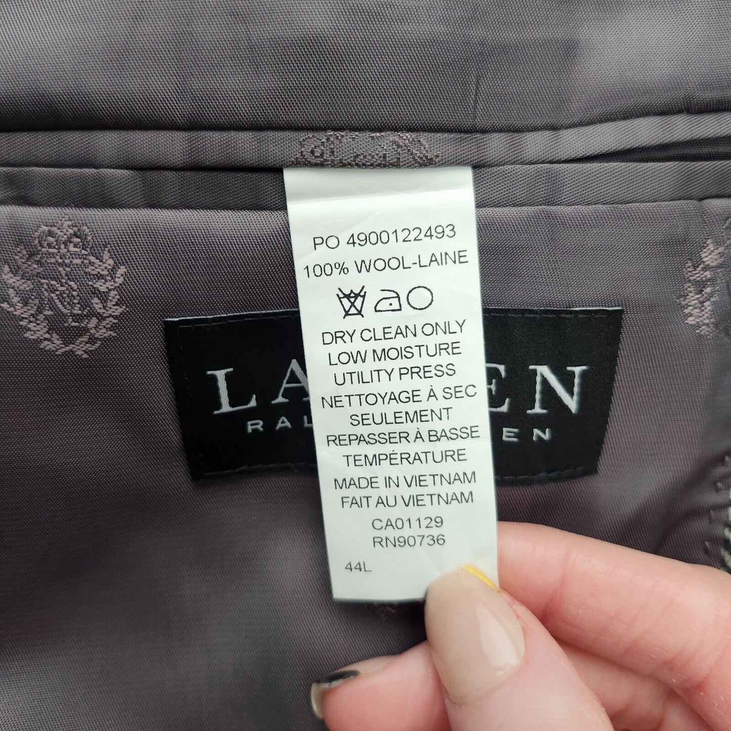 Lauren Ralph Lauren Classic-Fit Wool Suit Jacket Black/White Herringbone 44L NWT