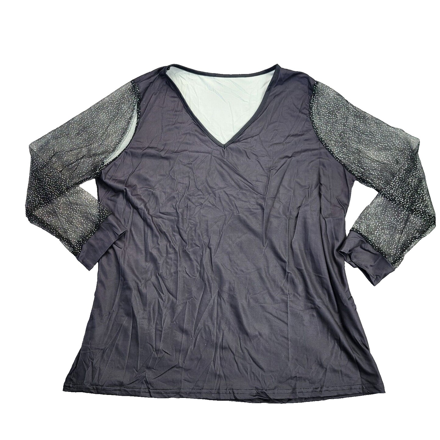 luhan Women's Mesh Sheer Long Sleeve Tops Blouses V Neck Mesh M