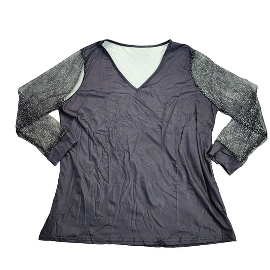 luhan Women's Mesh Sheer Long Sleeve Tops Blouses V Neck Mesh M