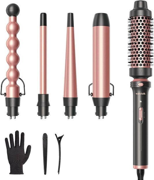 Wavytalk 5 in 1 Curling Iron Curling Wand Set w/ Brush Curler Interchangeable