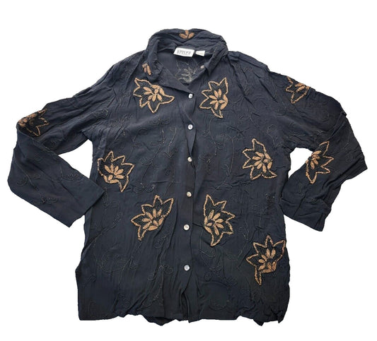 Chico's Design Size 2 Multicolor Long Sleeve Button Embroidered Blouse