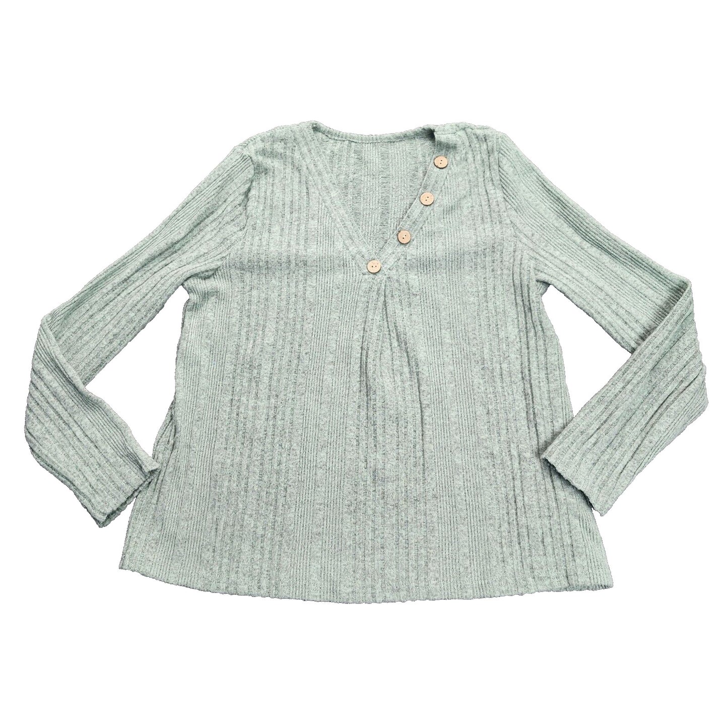 CUPSHE Womens Sage Ribbed V-Neck Long Sleeve Tee Medium