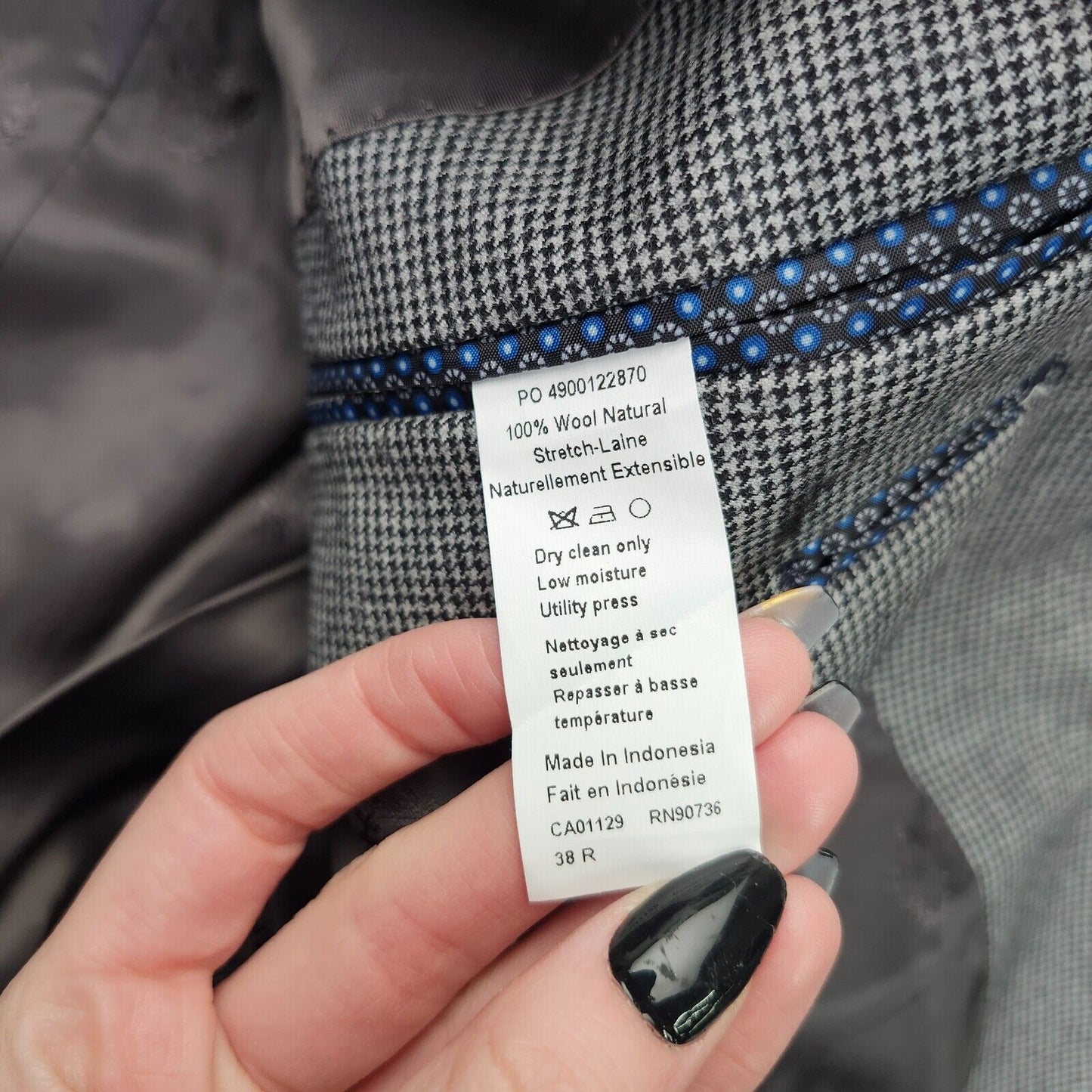 Lauren Ralph Lauren Classic-Fit Wool Suit Jacket Black/White Houndstooth 38R NWT